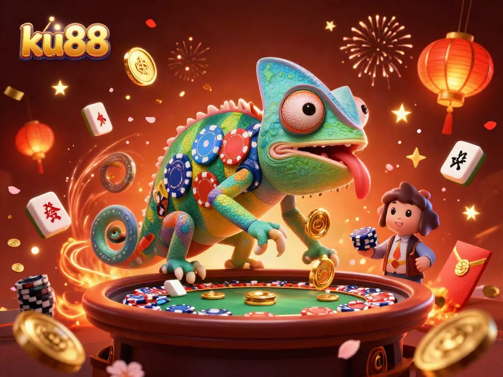ku88 chameleon casino owner attracts players with vibrant golden coins and festive elements