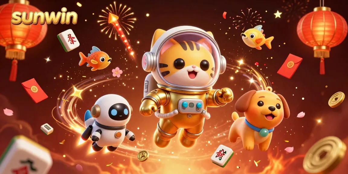 Sunwin cat astronaut engages in thrilling space-themed gambling with vibrant casino elements.