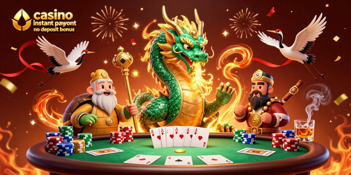 Engage with the casino instant payout no deposit bonus featuring a vibrant dragon and lucky symbols.