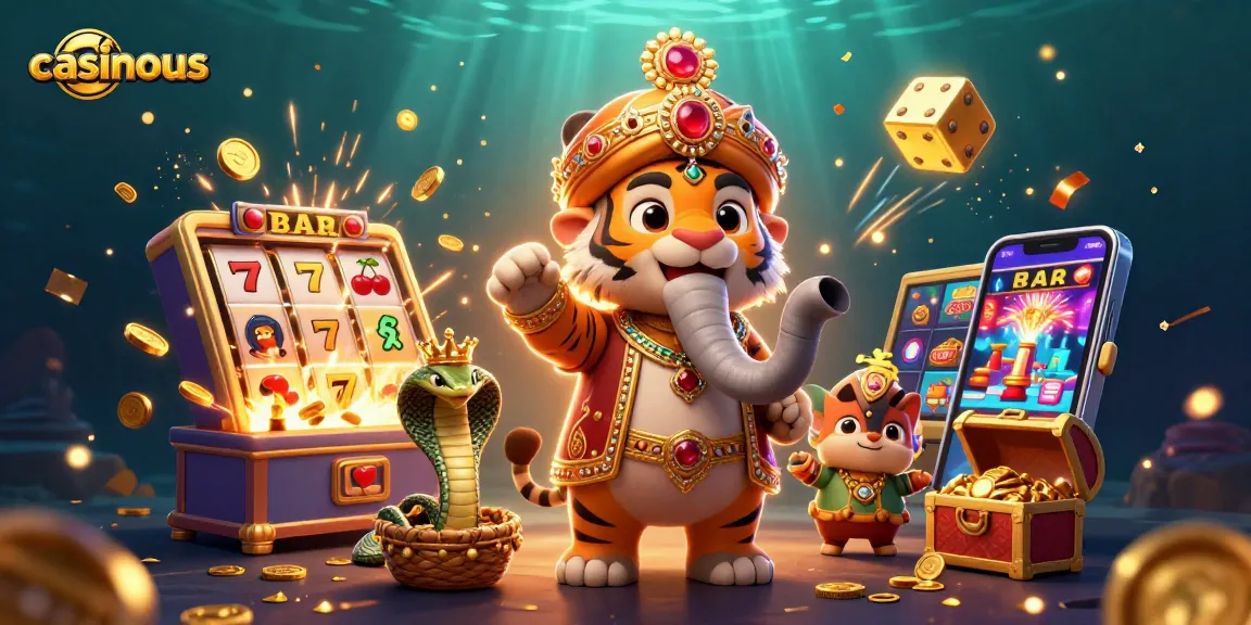 Experience vibrant casino excitement with casinous featuring a cartoon maharaja tiger and lavish games.