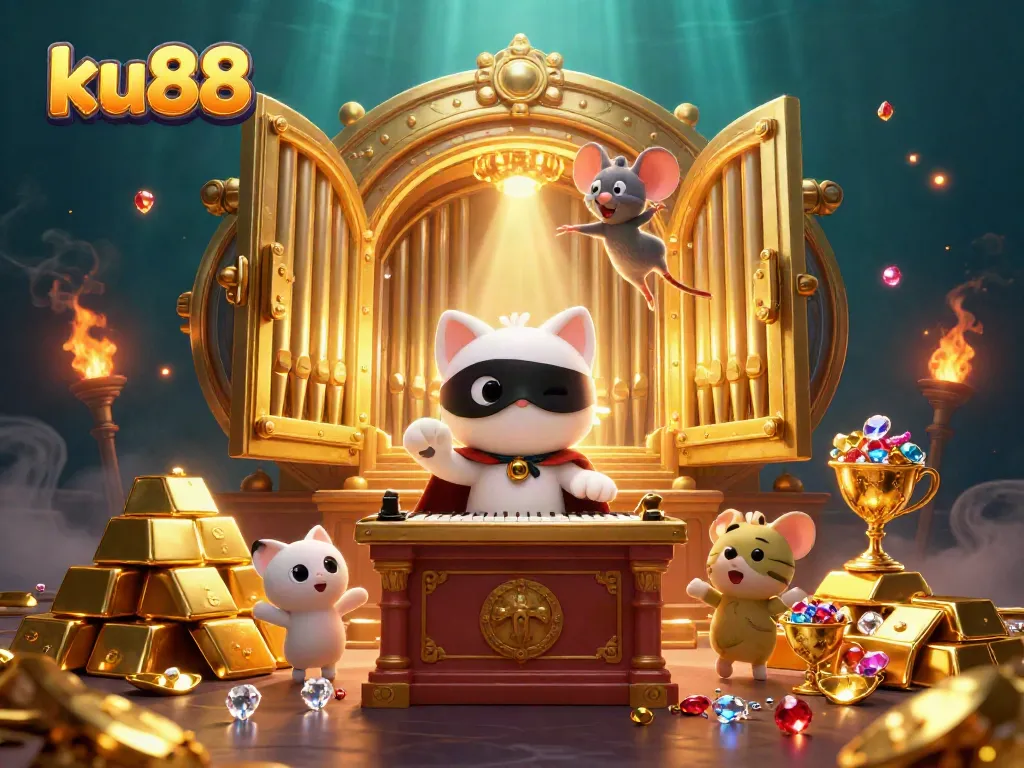 Experience the thrills at ku88, where the white phantom cat plays enchanting tunes amidst golden treasures.