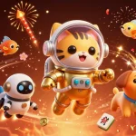 Sunwin cat astronaut engages in thrilling space-themed gambling with vibrant casino elements.